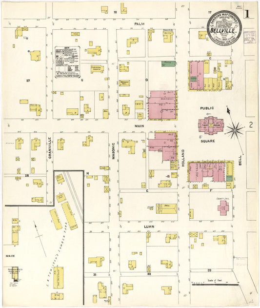 Sanborn Fire Insurance Map from Bellville, Austin County, Texas (1906), Sheet #0001 - Historic Sanborn Fire Insurance Map Print, vintage old map wall art, antique decor, genealogy gift, Texas Texas map