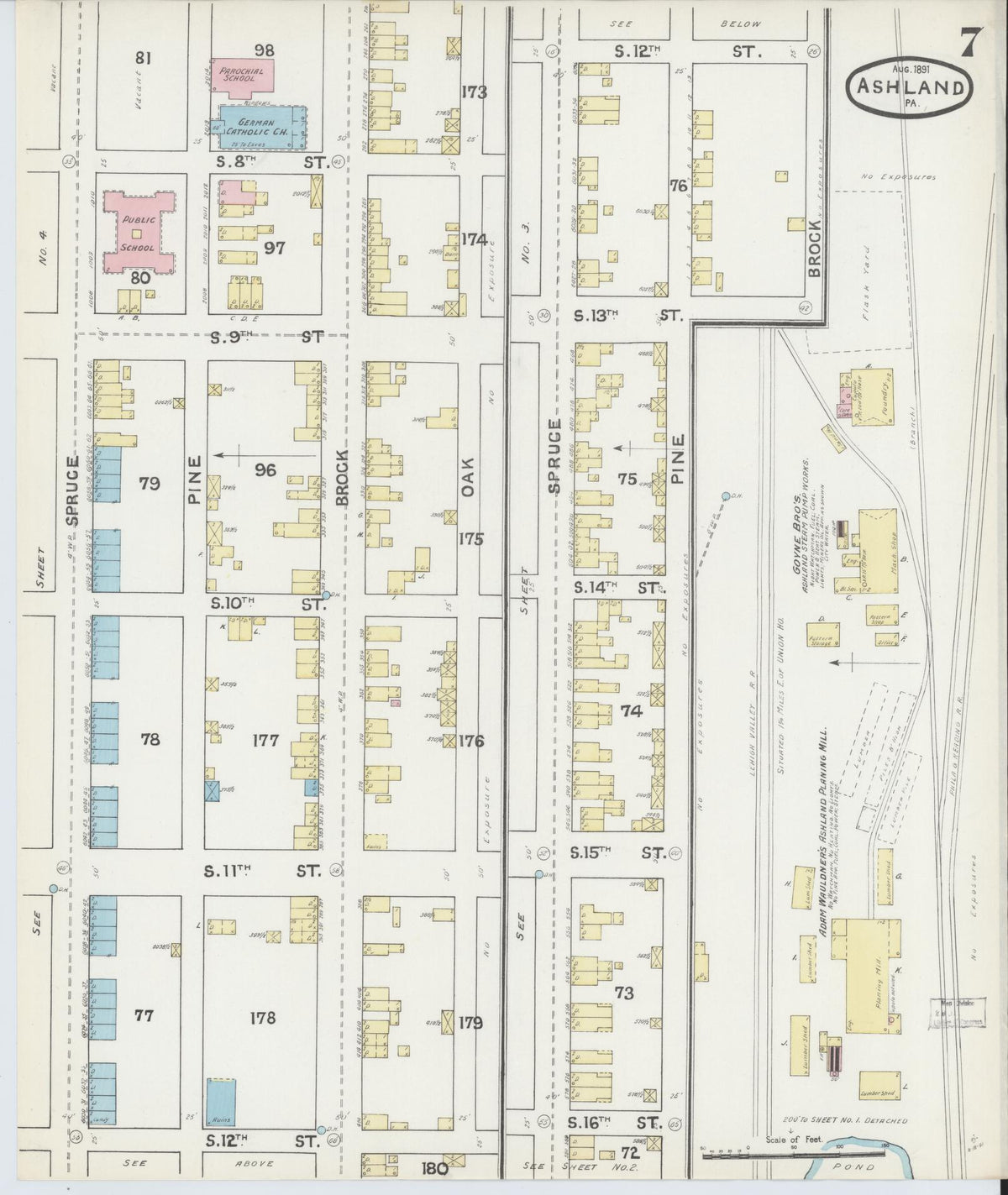 Sanborn Fire Insurance Map from Ashland, Schuylkill County, Pennsylvania (1891), Sheet #0007 - Complete Map Set gallery image, historic Sanborn map, vintage wall art, Pennsylvania Pennsylvania