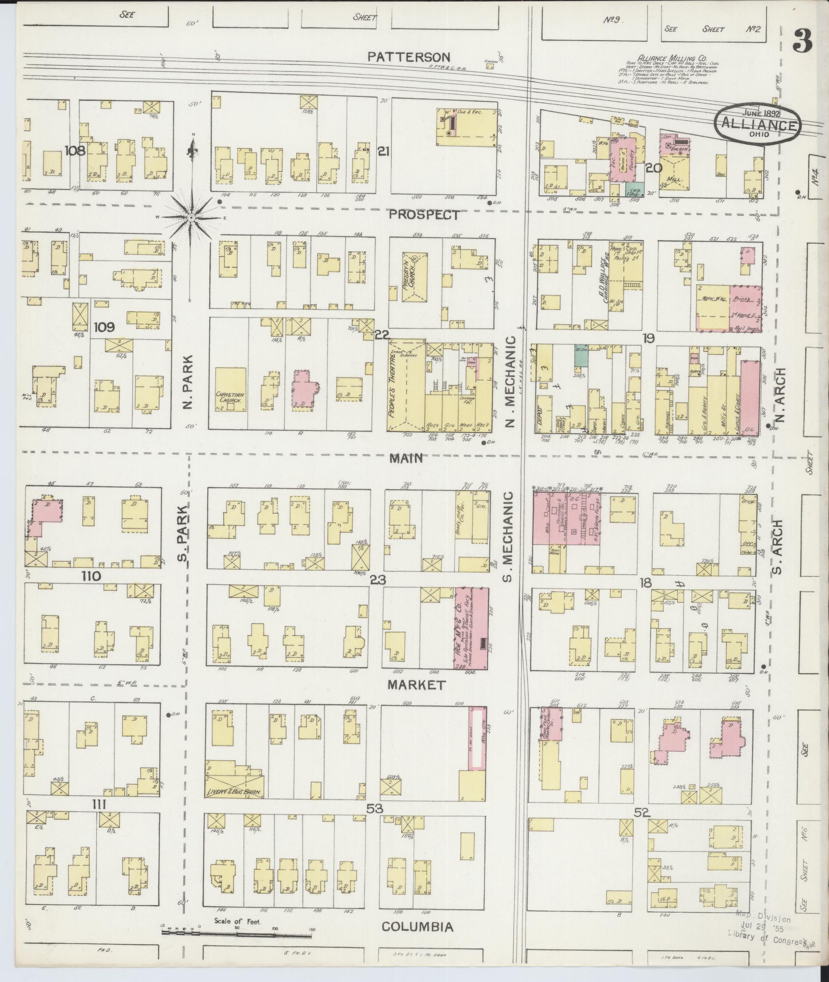 Sanborn Fire Insurance Map from Alliance, Stark County, Ohio (1892), Sheet #0003 - Historic Sanborn Fire Insurance Map Print, vintage old map wall art, antique decor, genealogy gift, Ohio Ohio map