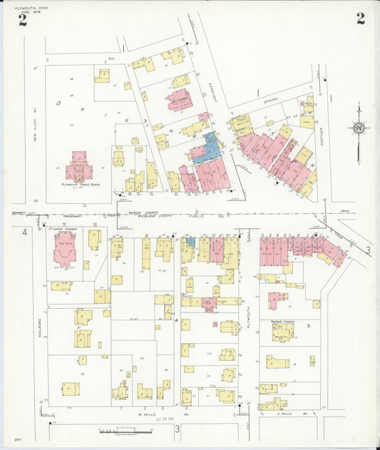 Sanborn Fire Insurance Map from Plymouth, Huron And Richland Counties, Ohio (1938), Sheet #0002 - Historic Sanborn Fire Insurance Map Print, vintage old map wall art, antique decor, genealogy gift, Ohio Ohio map
