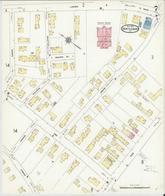 Sanborn Fire Insurance Map from Brattleboro, Windham County, Vermont (1912), Sheet #0007 - Historic Sanborn Fire Insurance Map Print, vintage old map wall art, antique decor, genealogy gift, Vermont Vermont map