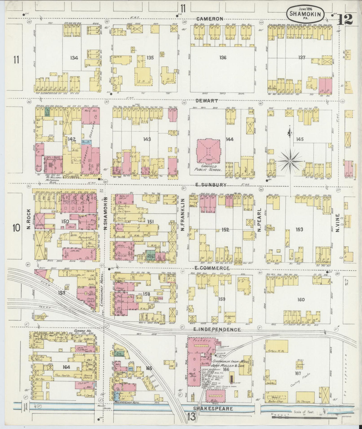 Sanborn Fire Insurance Map from Shamokin, Northumberland County, Pennsylvania (1896), Sheet #0012 - Historic Sanborn Fire Insurance Map Print, vintage old map wall art, antique decor, genealogy gift, Pennsylvania Pennsylvania map