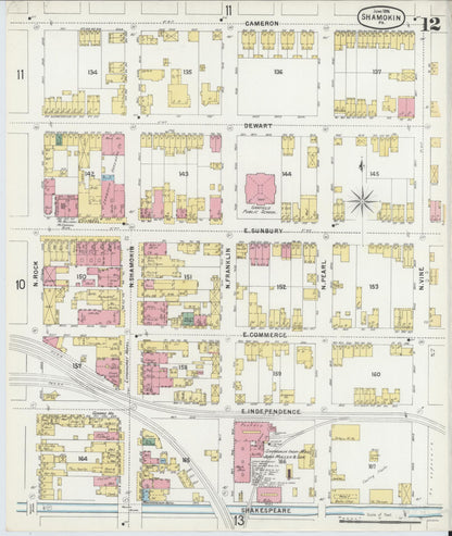 Sanborn Fire Insurance Map from Shamokin, Northumberland County, Pennsylvania (1896), Sheet #0012 - Historic Sanborn Fire Insurance Map Print, vintage old map wall art, antique decor, genealogy gift, Pennsylvania Pennsylvania map