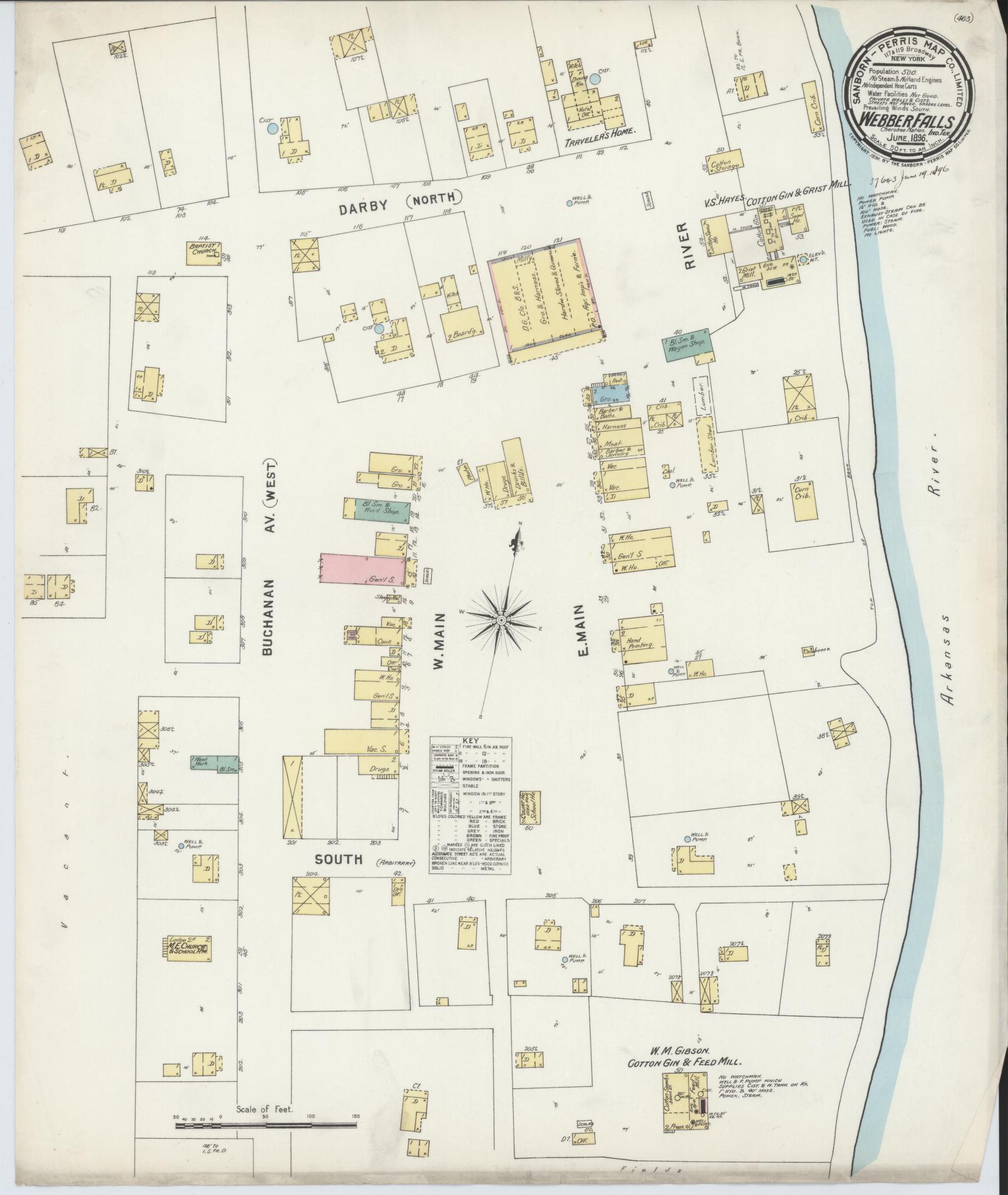 Sanborn Fire Insurance Map from Webbers Falls, Muskogee County, Oklahoma. (1896) – Historic Sanborn Fire Insurance Map Print