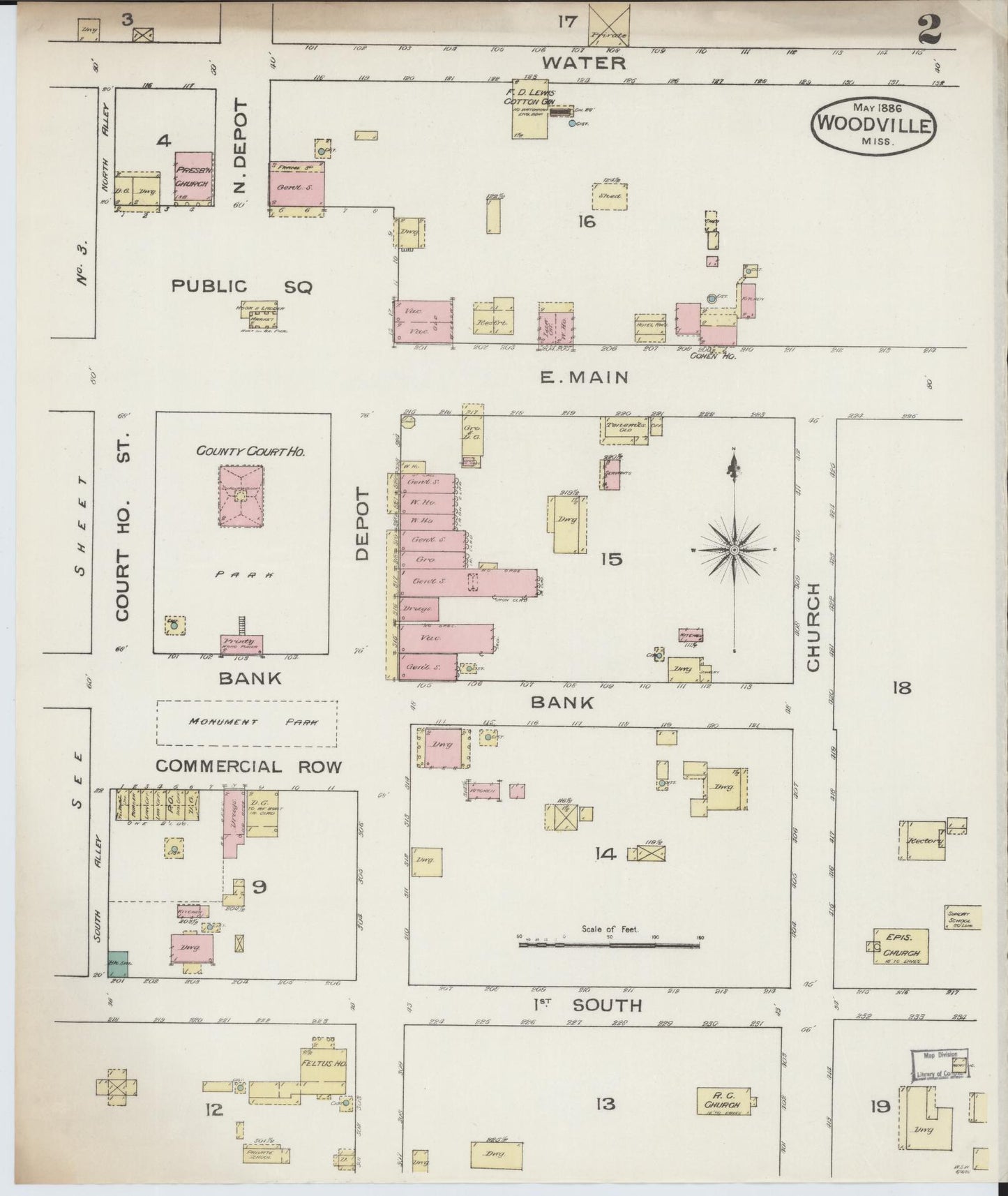 Sanborn Fire Insurance Map from Woodville, Wilkinson County, Mississippi (1886), Sheet #0002 - Complete Map Set gallery image, historic Sanborn map, vintage wall art, Mississippi Mississippi