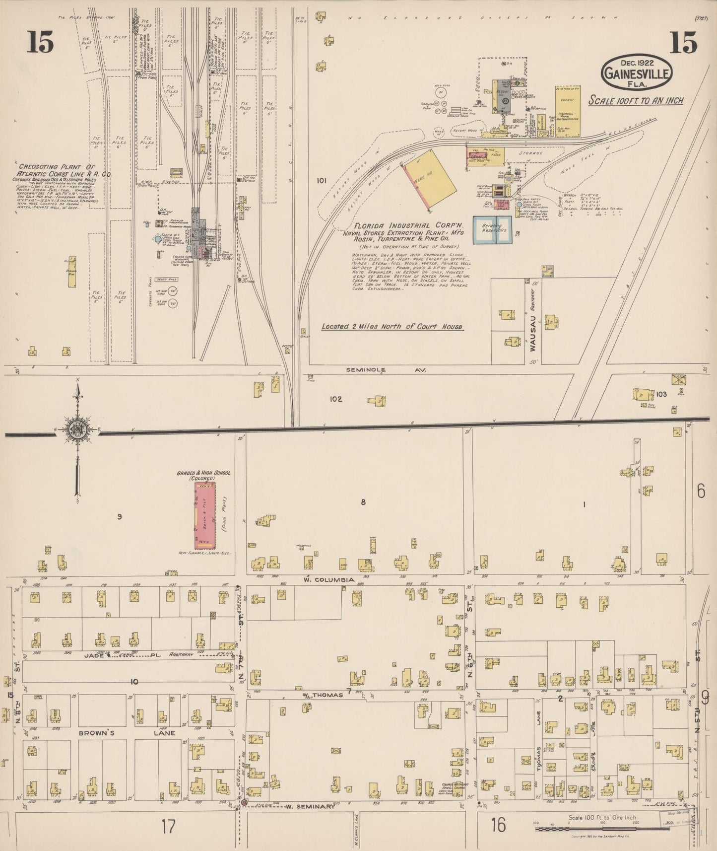 Sanborn Fire Insurance Map from Gainesville, Alachua County, Florida (1922), Sheet #0015 - Historic Sanborn Fire Insurance Map Print, vintage old map wall art, antique decor, genealogy gift, Florida Florida map