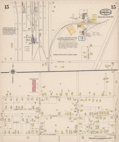Sanborn Fire Insurance Map from Gainesville, Alachua County, Florida (1922), Sheet #0015 - Historic Sanborn Fire Insurance Map Print, vintage old map wall art, antique decor, genealogy gift, Florida Florida map