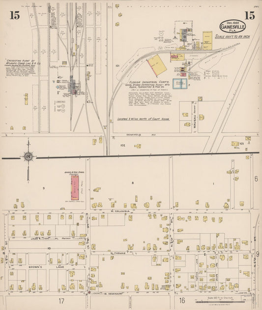 Sanborn Fire Insurance Map from Gainesville, Alachua County, Florida (1922), Sheet #0015 - Historic Sanborn Fire Insurance Map Print, vintage old map wall art, antique decor, genealogy gift, Florida Florida map