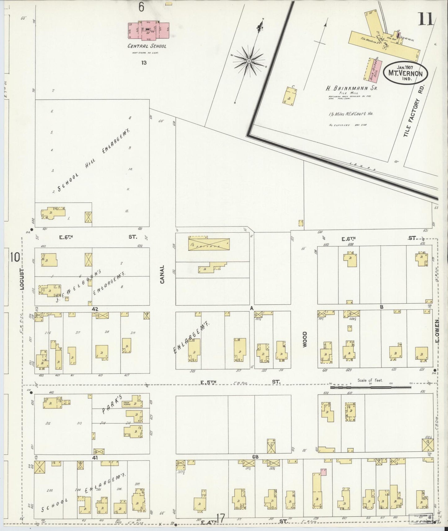Sanborn Fire Insurance Map from Mount Vernon, Posey County, Indiana (1907), Sheet #0011 - Complete Map Set gallery image, historic Sanborn map, vintage wall art, Indiana Indiana