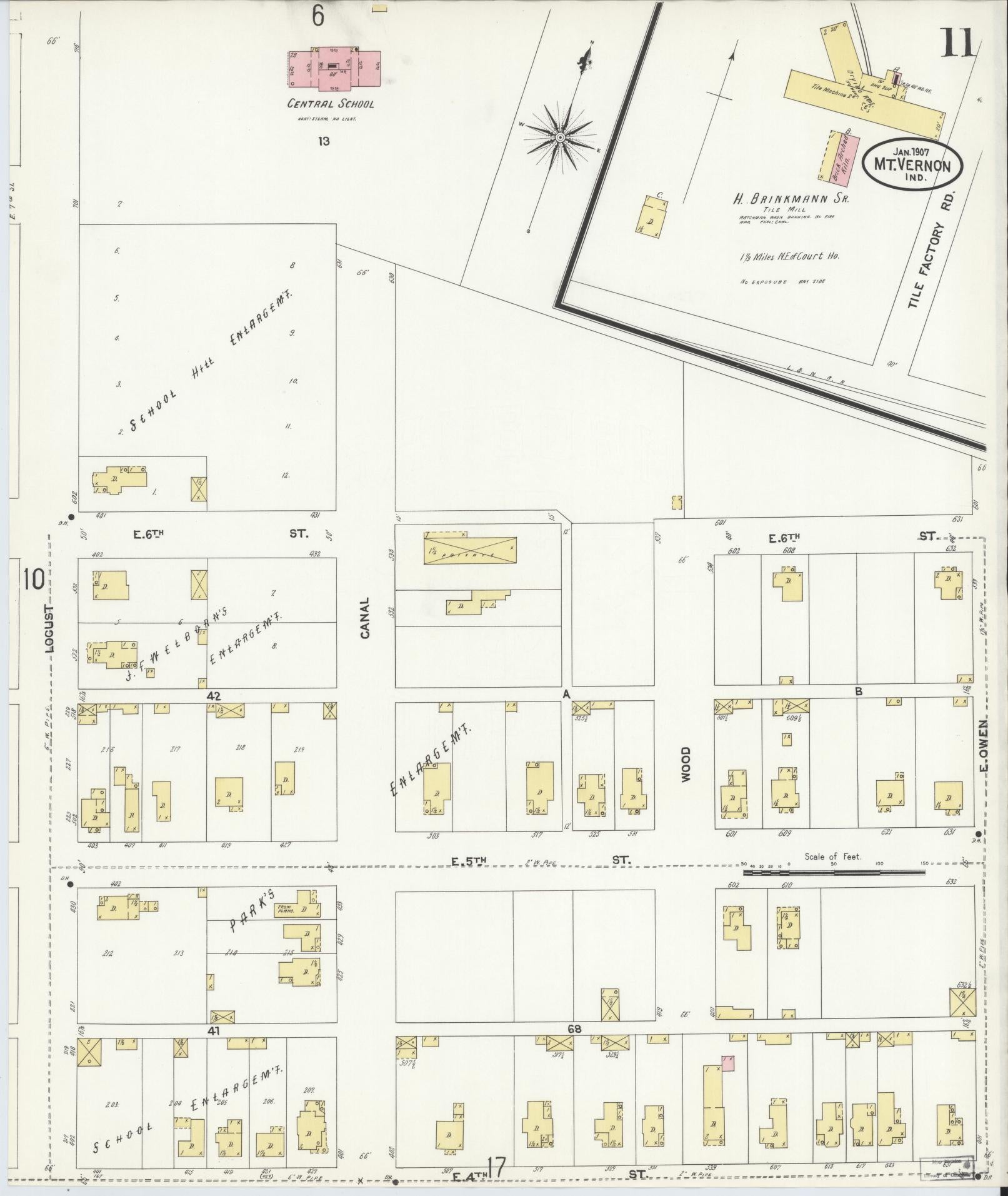 Sanborn Fire Insurance Map from Mount Vernon, Posey County, Indiana (1907), Sheet #0011 - Complete Map Set gallery image, historic Sanborn map, vintage wall art, Indiana Indiana