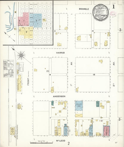 Sanborn Fire Insurance Map from Big Timber, Sweet Grass County, Montana (1896), Sheet #0001 - Complete Map Set gallery image, historic Sanborn map, vintage wall art, Montana Montana