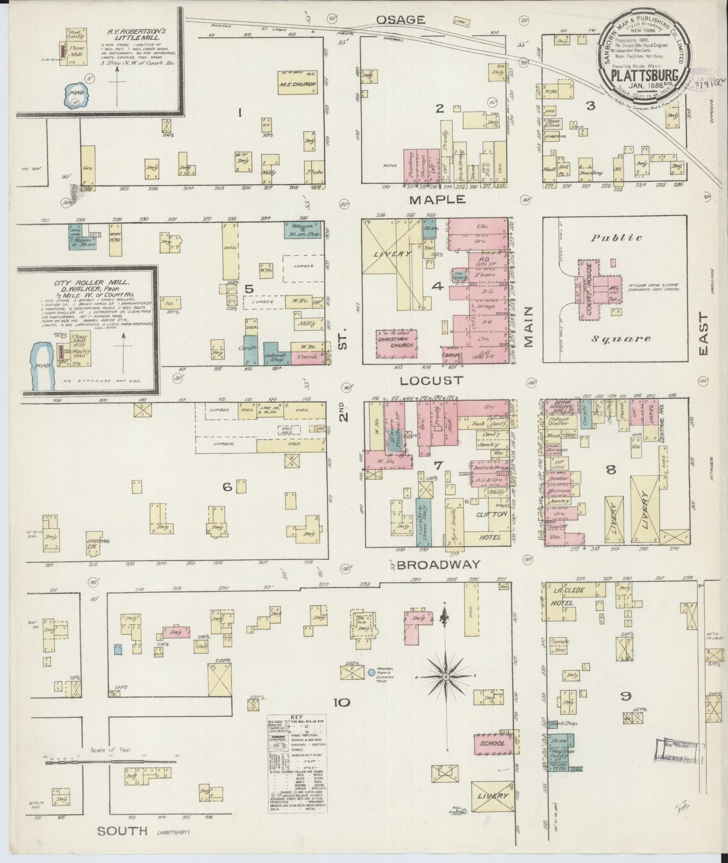 Sanborn Fire Insurance Map from Plattsburg, Clinton County, Missouri (1886), Sheet #0001 - Historic Sanborn Fire Insurance Map Print, vintage old map wall art, antique decor, genealogy gift, Missouri Missouri map
