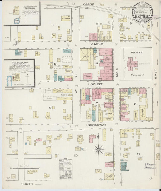 Sanborn Fire Insurance Map from Plattsburg, Clinton County, Missouri (1886), Sheet #0001 - Historic Sanborn Fire Insurance Map Print, vintage old map wall art, antique decor, genealogy gift, Missouri Missouri map