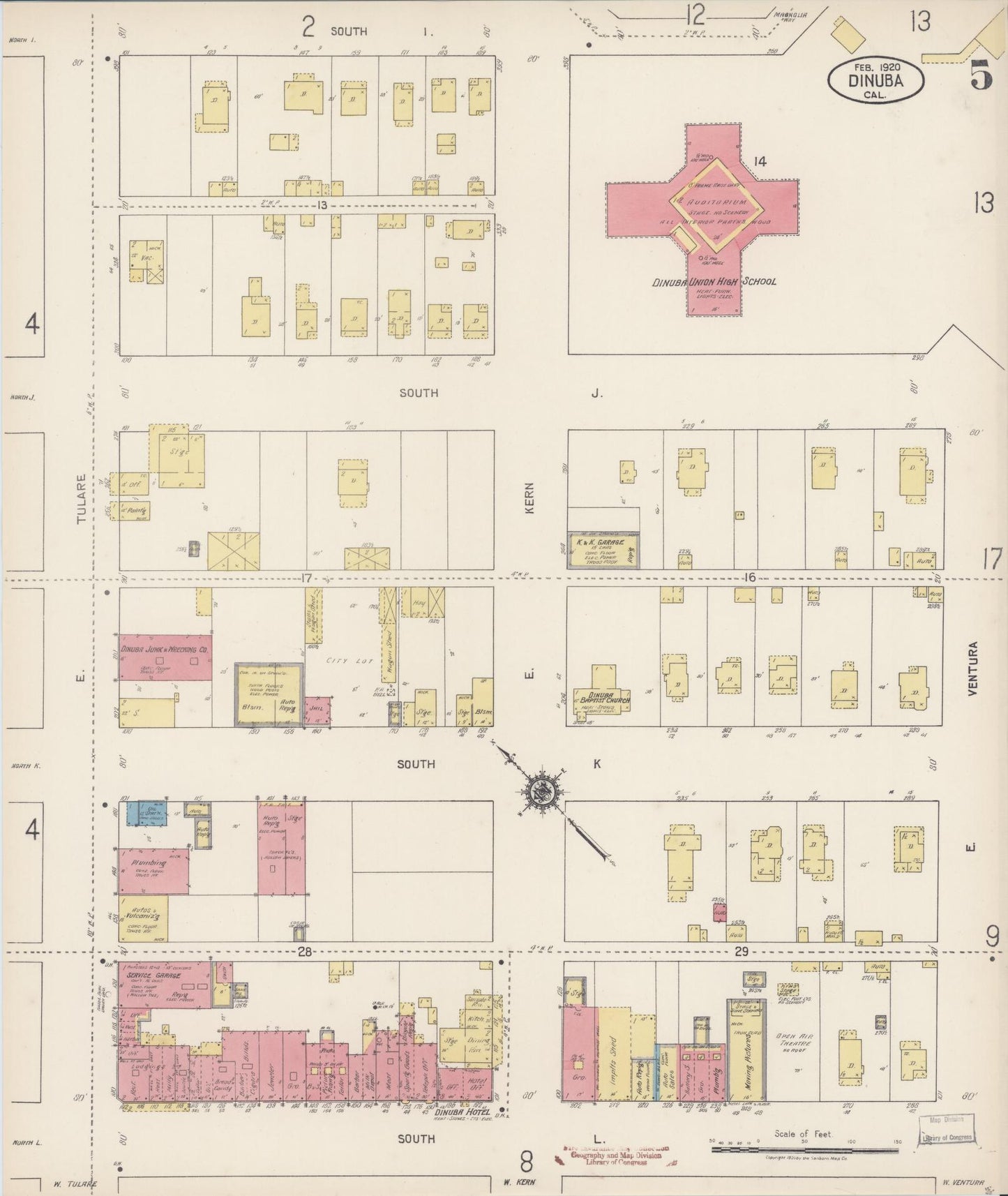 Sanborn Fire Insurance Map from Dinuba, Tulare County, California (1920), Sheet #0005 - Complete Map Set gallery image, historic Sanborn map, vintage wall art, California California