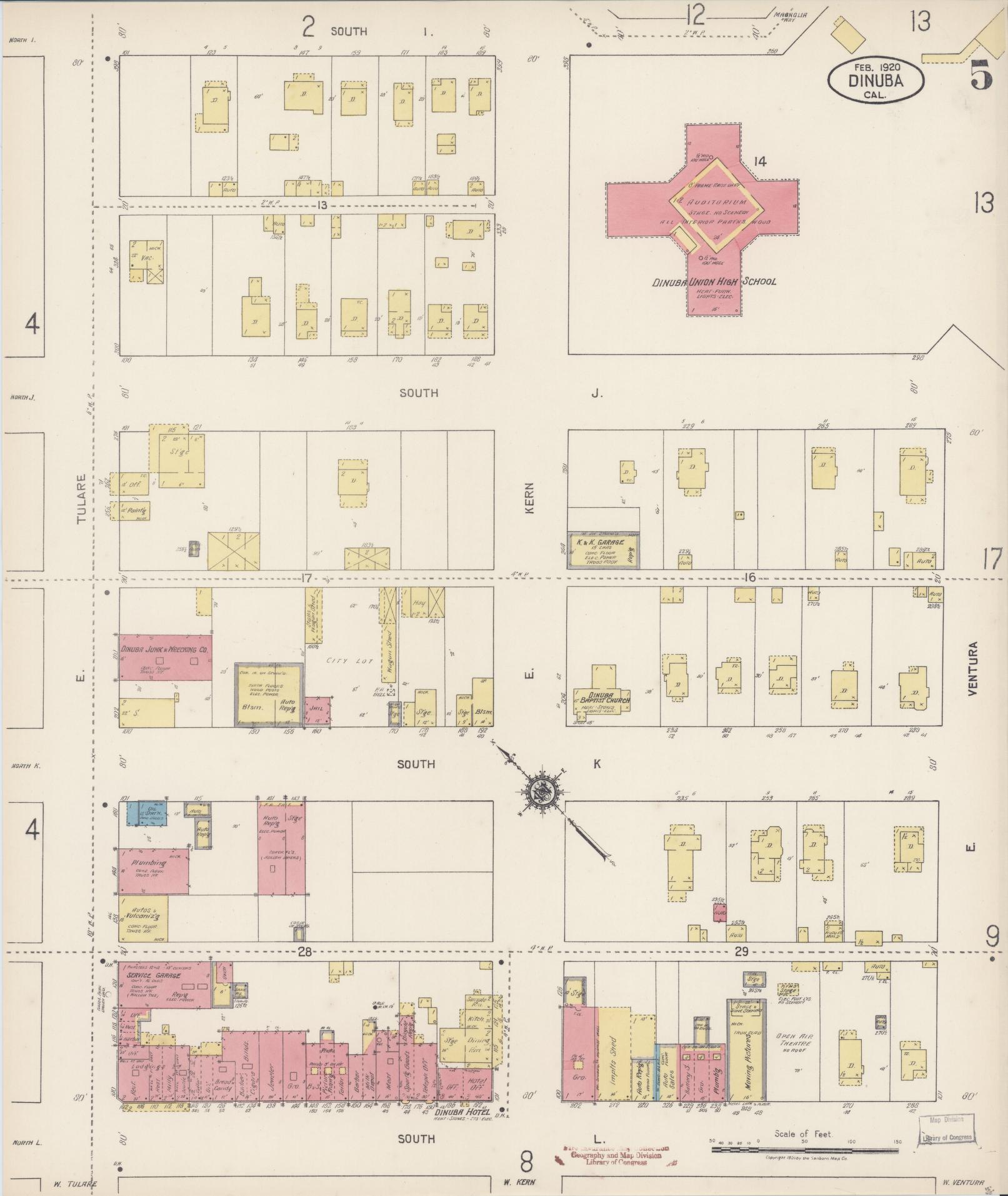 Sanborn Fire Insurance Map from Dinuba, Tulare County, California (1920), Sheet #0005 - Complete Map Set gallery image, historic Sanborn map, vintage wall art, California California