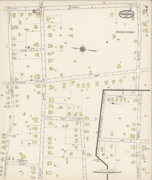 Sanborn Fire Insurance Map from Asheboro, Randolph County, North Carolina (1922), Sheet #0007 - Historic Sanborn Fire Insurance Map Print, vintage old map wall art, antique decor, genealogy gift, North Carolina North Carolina map