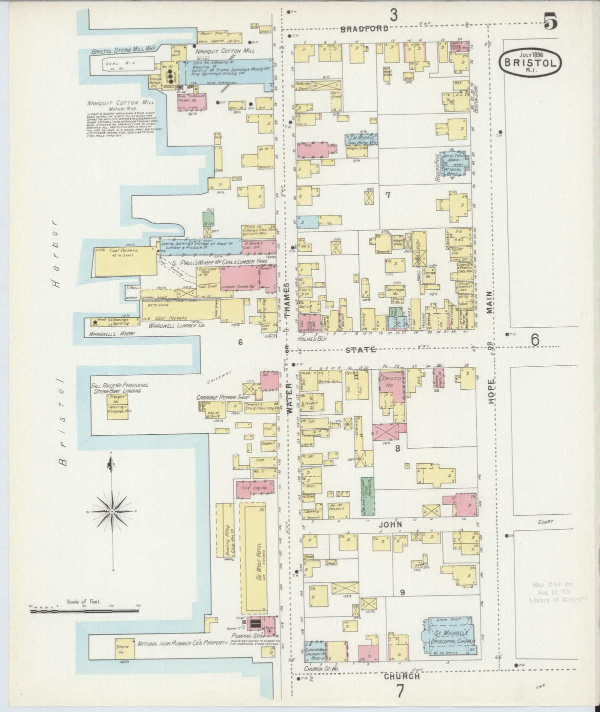 Sanborn Fire Insurance Map from Bristol, Bristol County, Rhode Island (1896), Sheet #0005 - Complete Map Set gallery image, historic Sanborn map, vintage wall art, Rhode Island Rhode Island