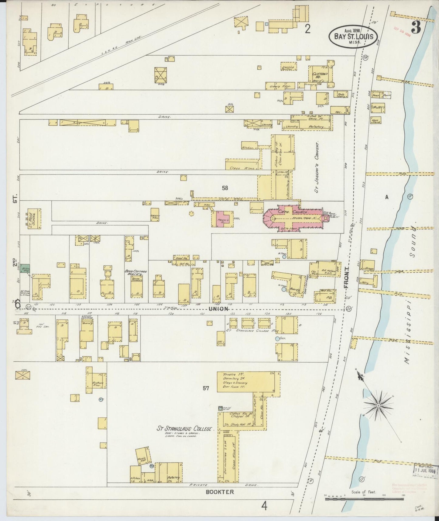 Sanborn Fire Insurance Map from Bay Saint Louis, Hancock County, Mississippi (1898), Sheet #0003 - Complete Map Set gallery image, historic Sanborn map, vintage wall art, Mississippi Mississippi