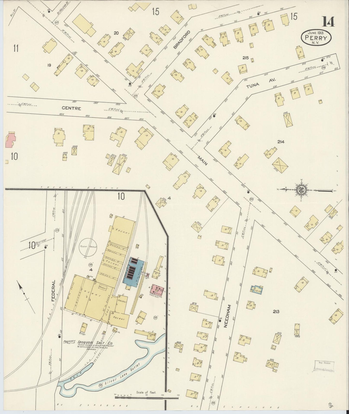 Sanborn Fire Insurance Map from Perry, Wyoming County, New York (1913), Sheet #0014 - Historic Sanborn Fire Insurance Map Print, vintage old map wall art, antique decor, genealogy gift, Perry Wyoming map