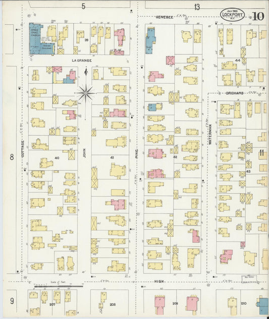 Sanborn Fire Insurance Map from Lockport, Niagara County, New York (1903), Sheet #0010 - Historic Sanborn Fire Insurance Map Print, vintage old map wall art, antique decor, genealogy gift, New York New York map
