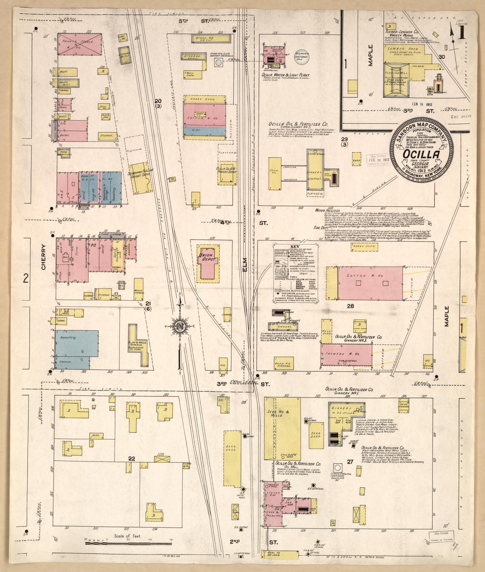 Sanborn Fire Insurance Map from Ocilla, Irwin County, Georgia. (1912) – Historic Sanborn Fire Insurance Map Print