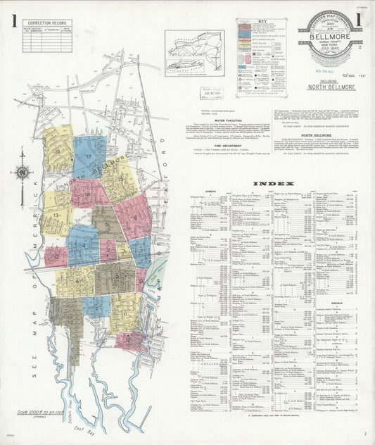 Sanborn Fire Insurance Map from Bellmore, Nassau County, New York (1940), Sheet #0001 - Historic Sanborn Fire Insurance Map Print, vintage old map wall art, antique decor, genealogy gift, New York New York map