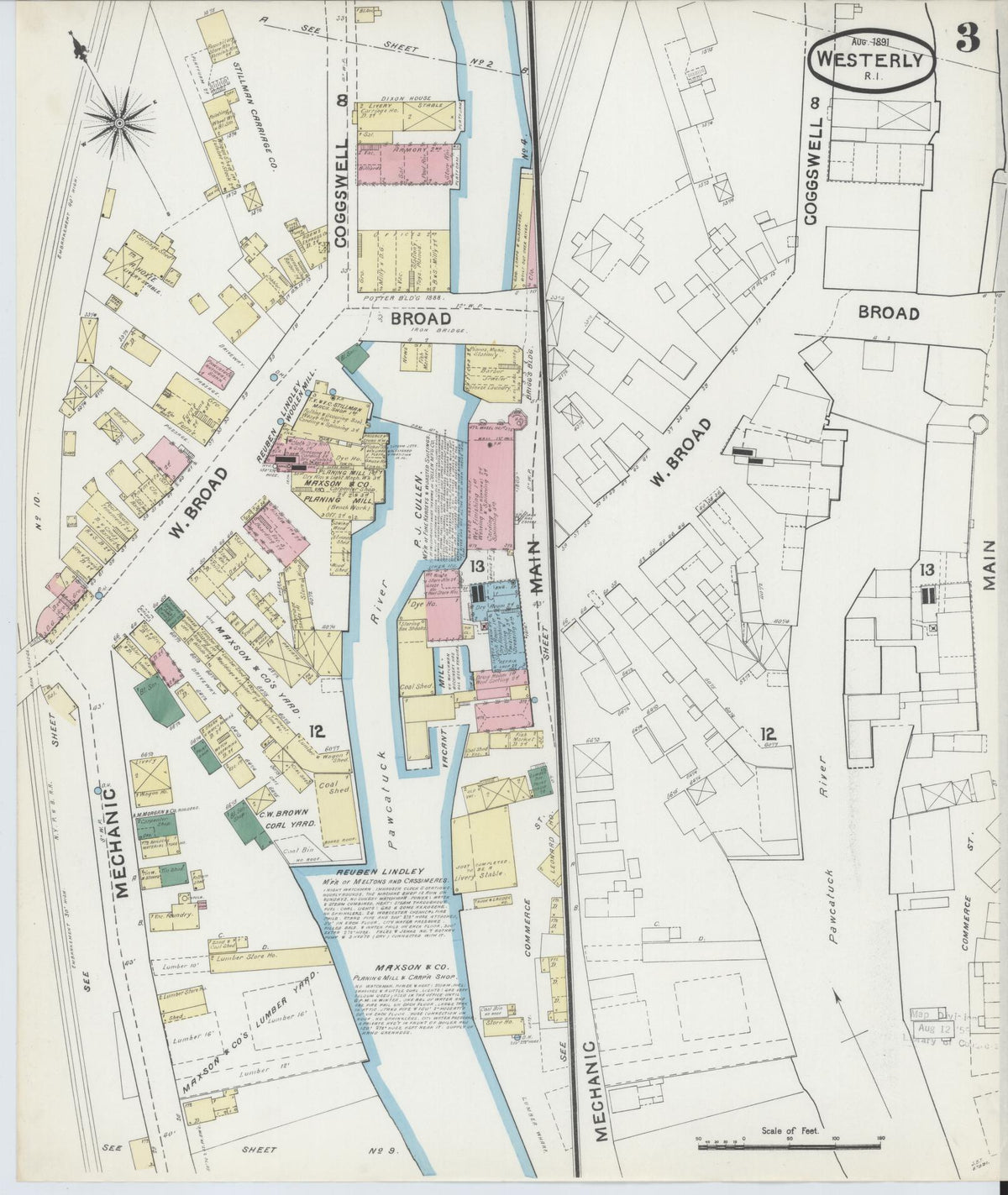 Sanborn Fire Insurance Map from Westerly, Washington County, Rhode Island (1891), Sheet #0003 - Complete Map Set gallery image, historic Sanborn map, vintage wall art, Rhode Island Rhode Island