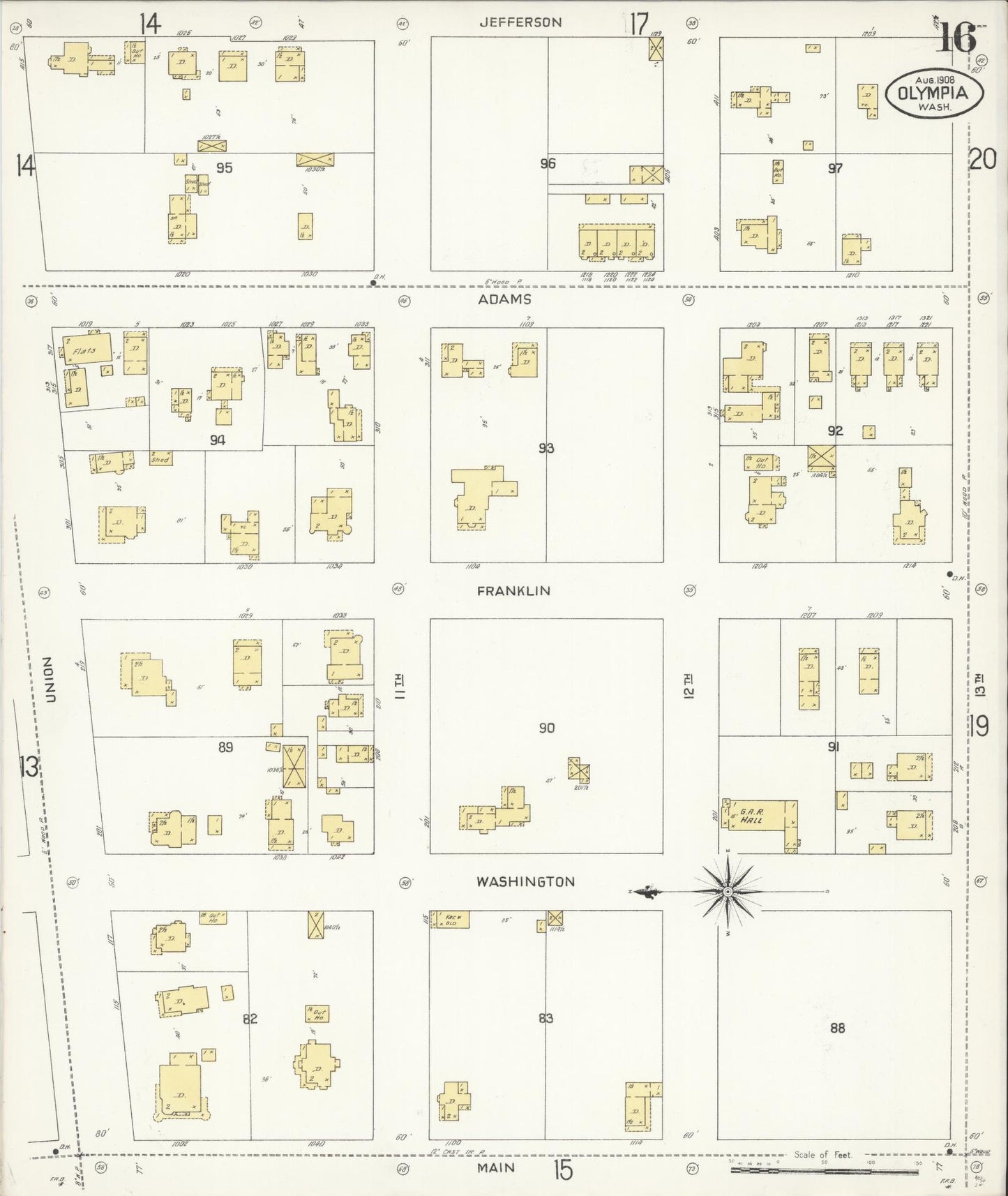 Sanborn Fire Insurance Map from Olympia, Thurston County, Washington (1908), Sheet #0016 - Complete Map Set gallery image, historic Sanborn map, vintage wall art, Washington Washington