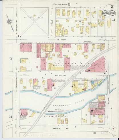 Sanborn Fire Insurance Map from Battle Creek, Calhoun County, Michigan (1913), Sheet #0005 - Historic Sanborn Fire Insurance Map Print, vintage old map wall art, antique decor, genealogy gift, Michigan Michigan map