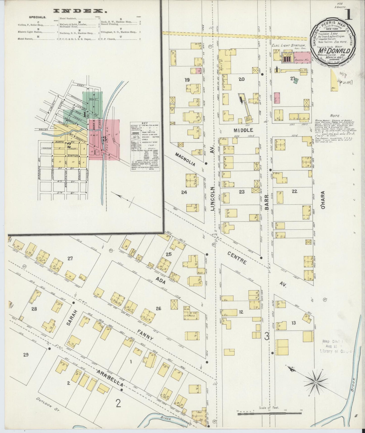 Sanborn Fire Insurance Map from McDonald, Washington County, Pennsylvania (1897), Sheet #0001 - Historic Sanborn Fire Insurance Map Print, vintage old map wall art, antique decor, genealogy gift, Pennsylvania Pennsylvania map