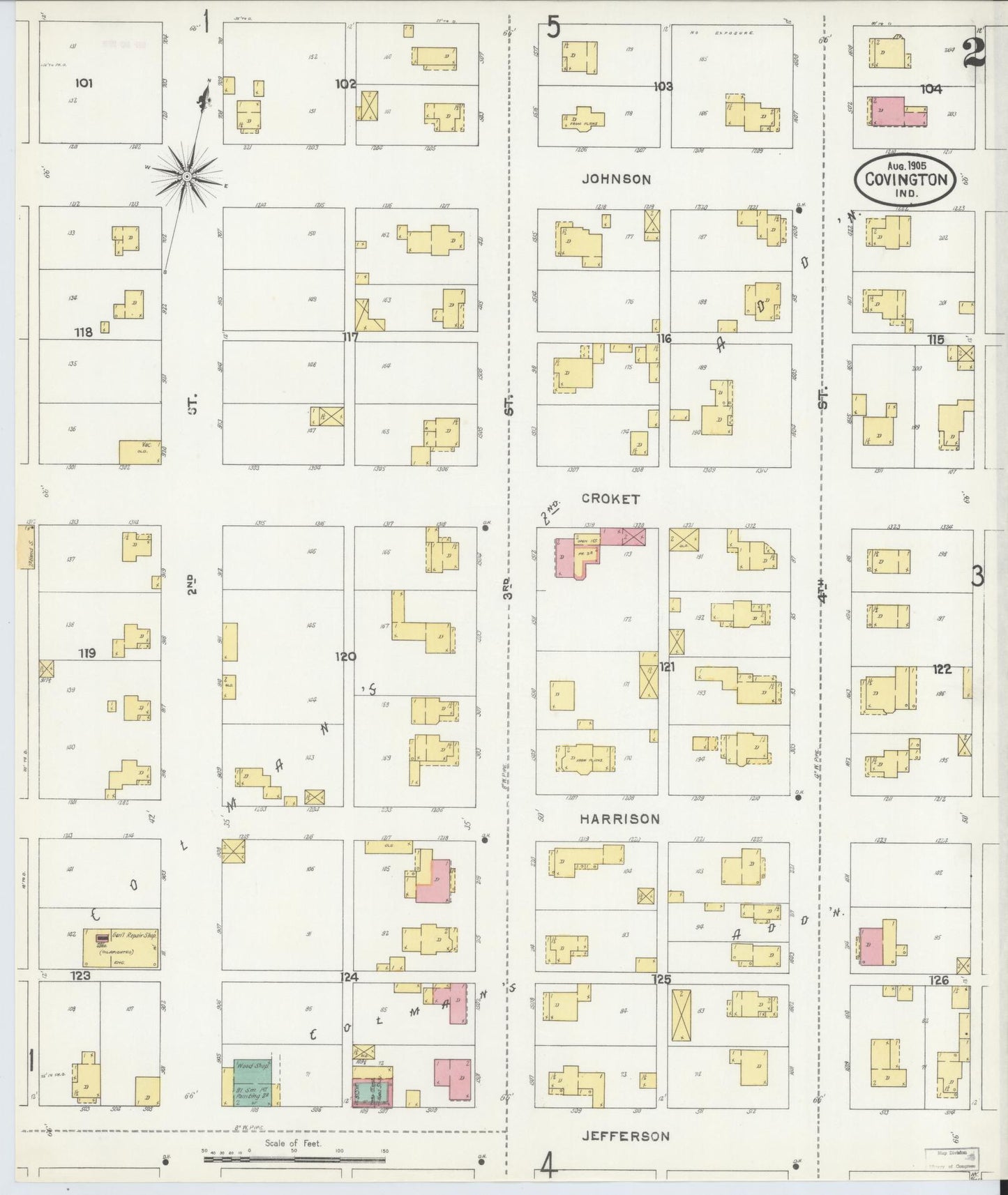 Sanborn Fire Insurance Map from Covington, Fountain County, Indiana (1905), Sheet #0002 - Complete Map Set gallery image, historic Sanborn map, vintage wall art, Indiana Indiana