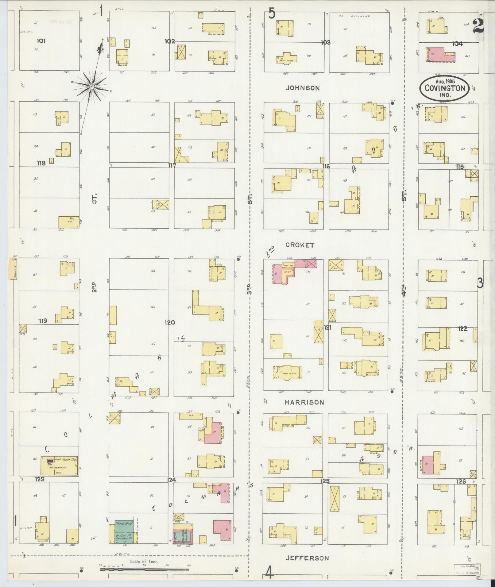 Sanborn Fire Insurance Map from Covington, Fountain County, Indiana (1905), Sheet #0002 - Complete Map Set gallery image, historic Sanborn map, vintage wall art, Indiana Indiana