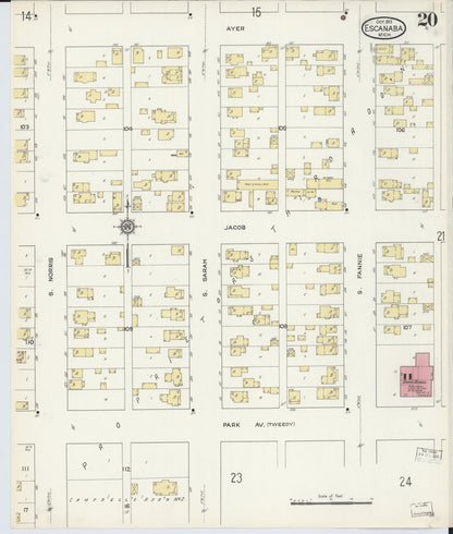 Sanborn Fire Insurance Map from Escanaba, Delta County, Michigan (1913), Sheet #0020 - Complete Map Set gallery image, historic Sanborn map, vintage wall art, Michigan Michigan