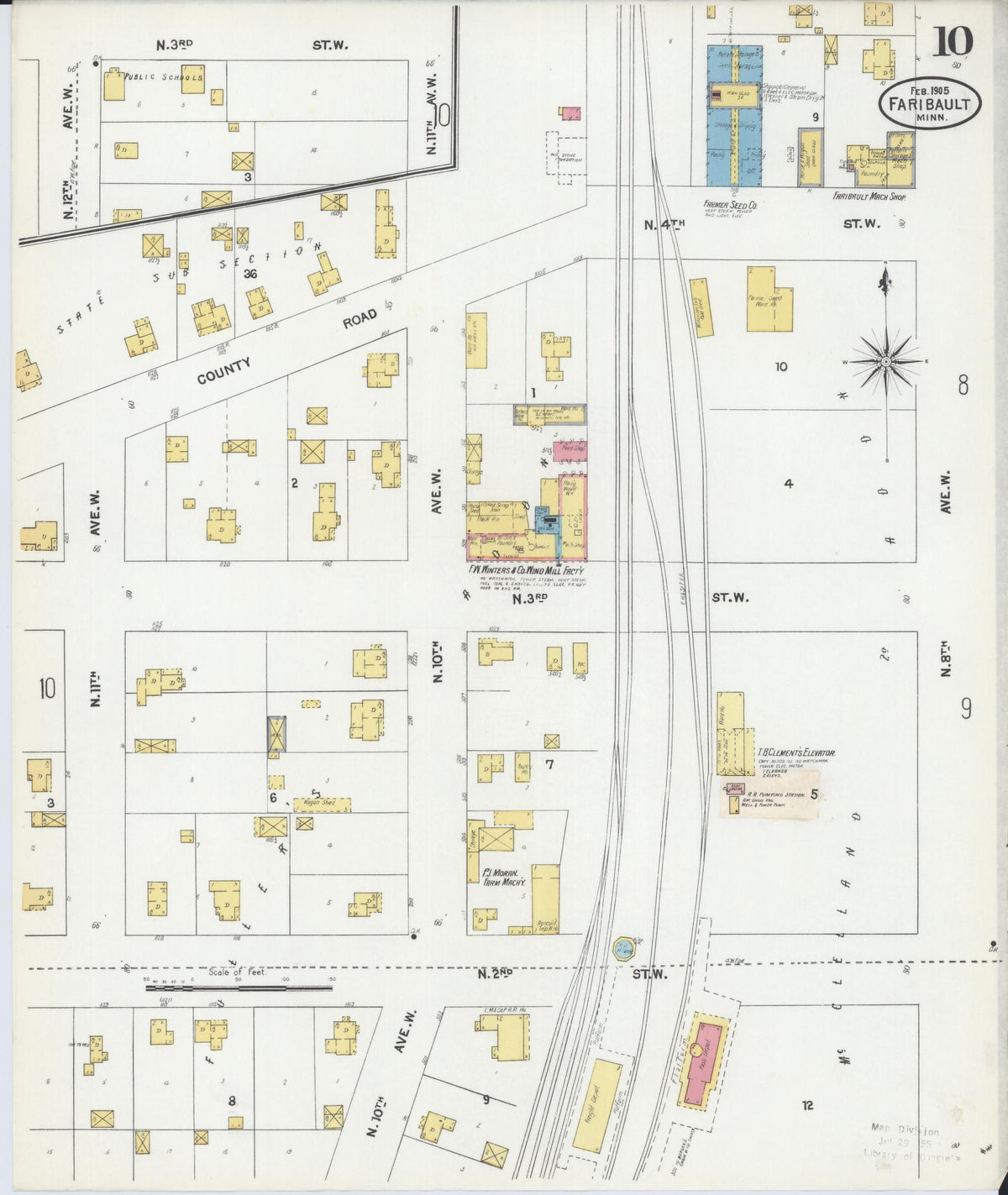Sanborn Fire Insurance Map from Faribault, Rice County, Minnesota (1905), Sheet #0010 - Historic Sanborn Fire Insurance Map Print, vintage old map wall art, antique decor, genealogy gift, Minnesota Minnesota map