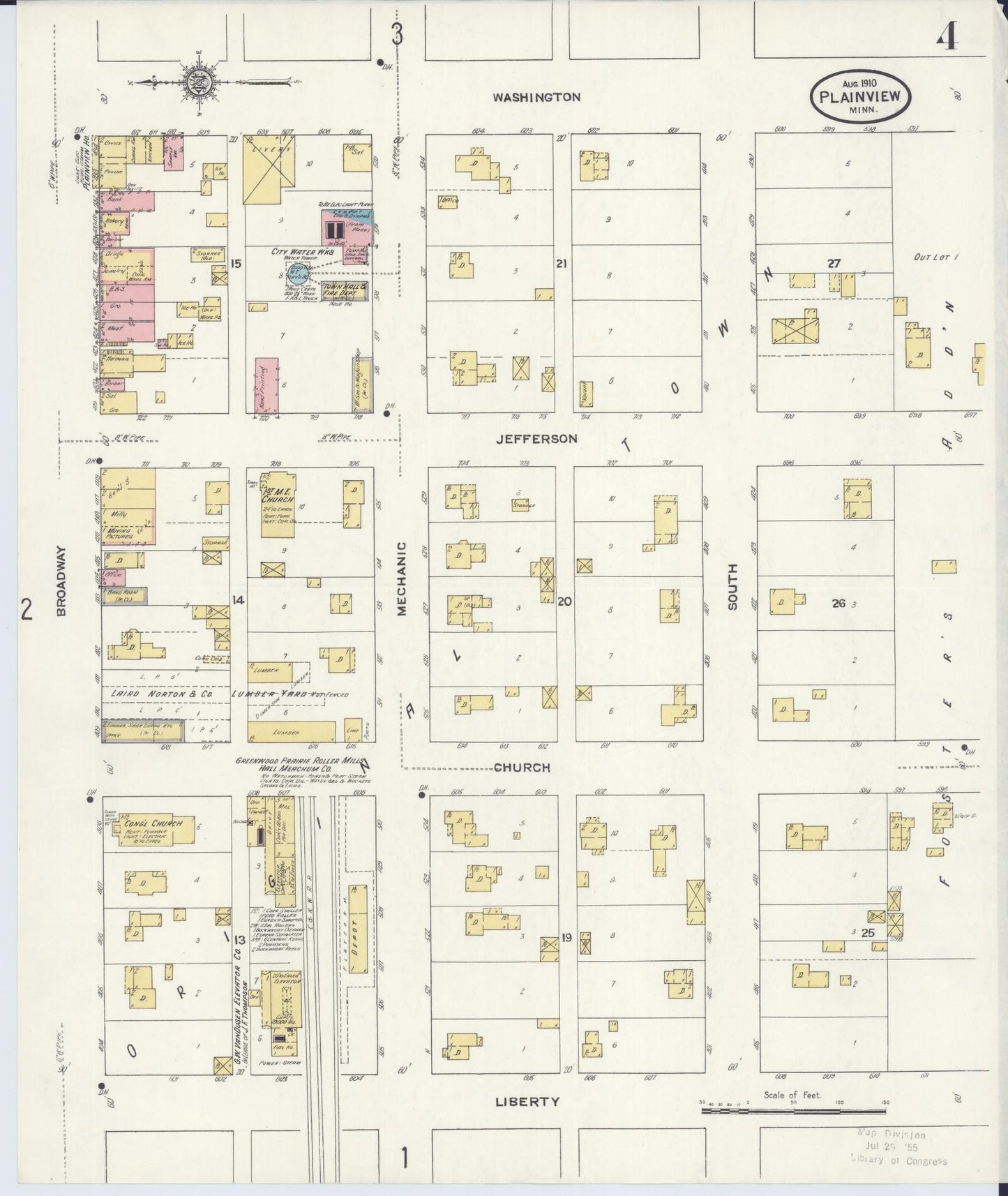 Sanborn Fire Insurance Map from Plainview, Wabasha County, Minnesota (1910), Sheet #0004 - Historic Sanborn Fire Insurance Map Print, vintage old map wall art, antique decor, genealogy gift, Minnesota Minnesota map