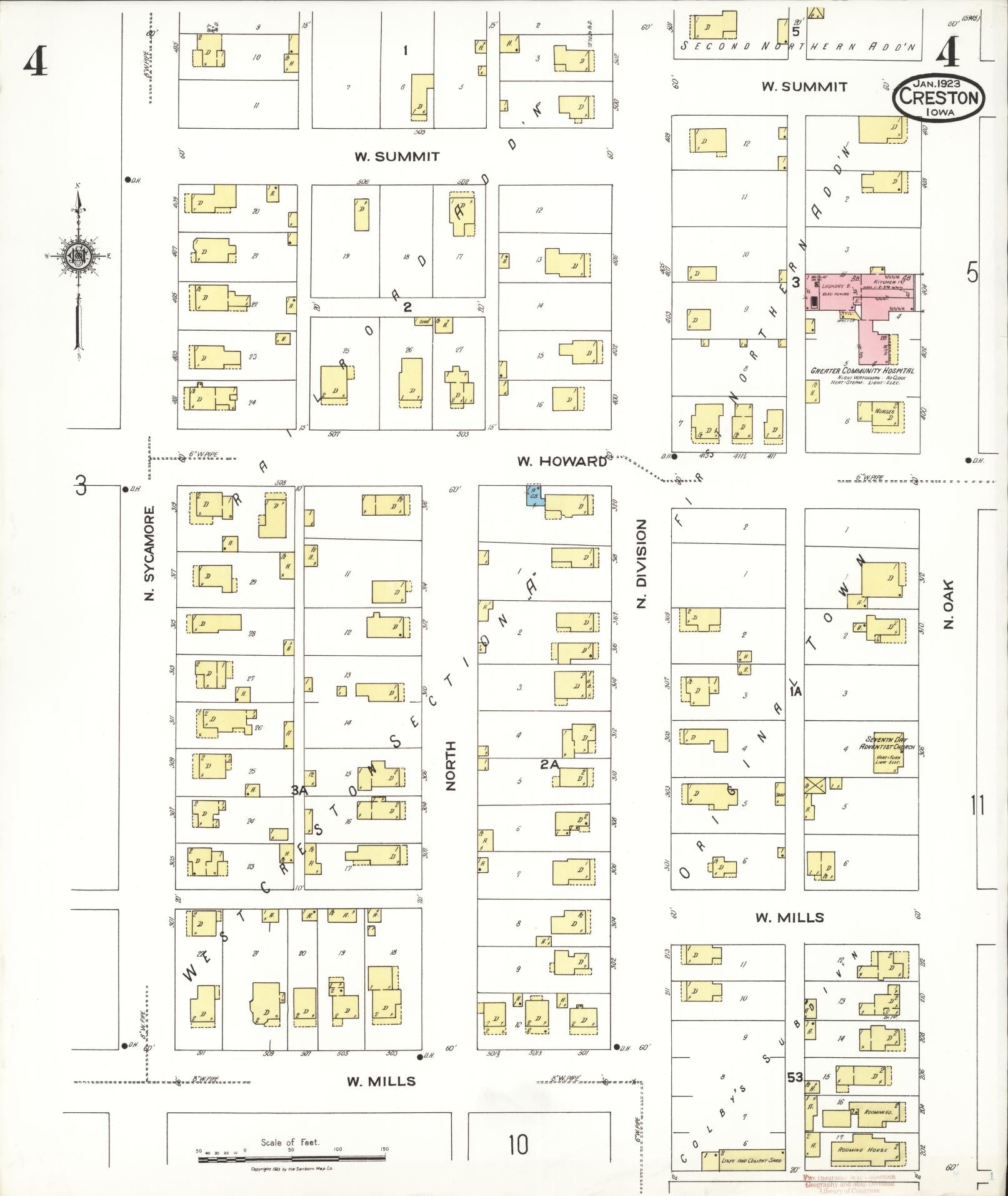 Sanborn Fire Insurance Map from Creston, Union County, Iowa (1923), Sheet #0004 - Historic Sanborn Fire Insurance Map Print, vintage old map wall art