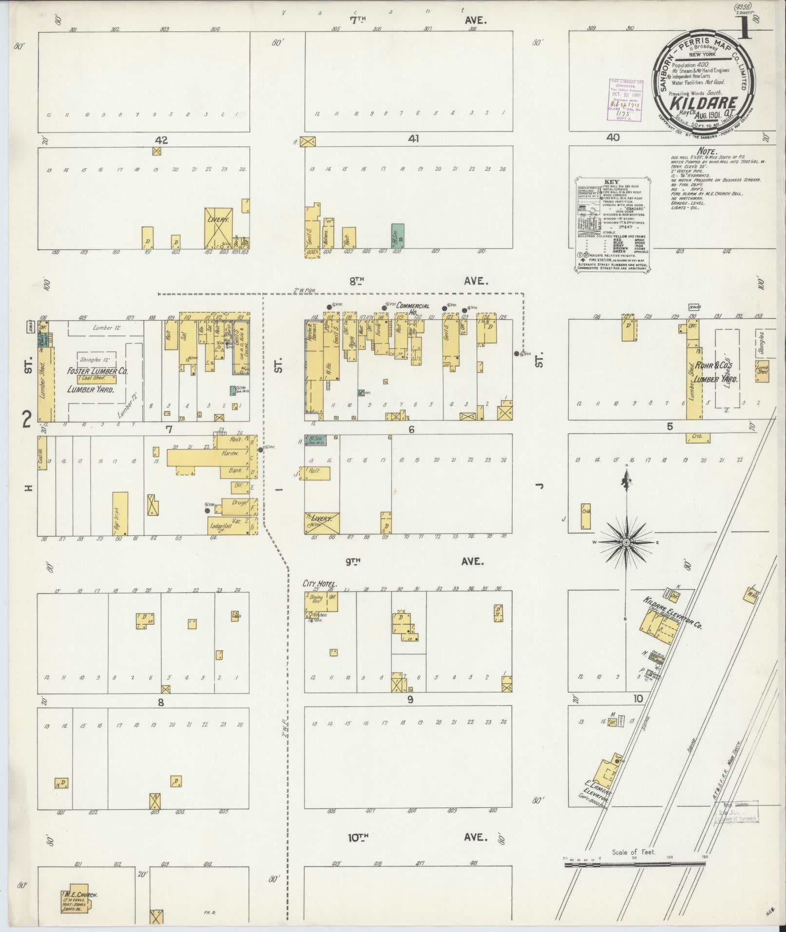 Sanborn Fire Insurance Map from Kildare, Kay County, Oklahoma (1901), Sheet #0001 - Complete Map Set gallery image, historic Sanborn map, vintage wall art, Oklahoma Oklahoma