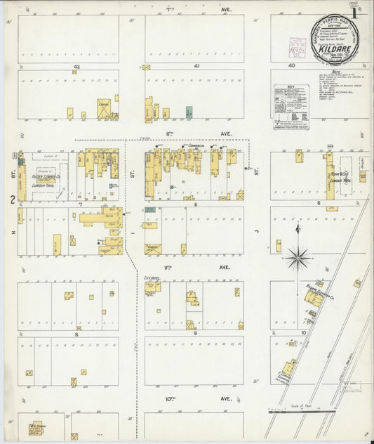 Sanborn Fire Insurance Map from Kildare, Kay County, Oklahoma (1901), Sheet #0001 - Complete Map Set gallery image, historic Sanborn map, vintage wall art, Oklahoma Oklahoma