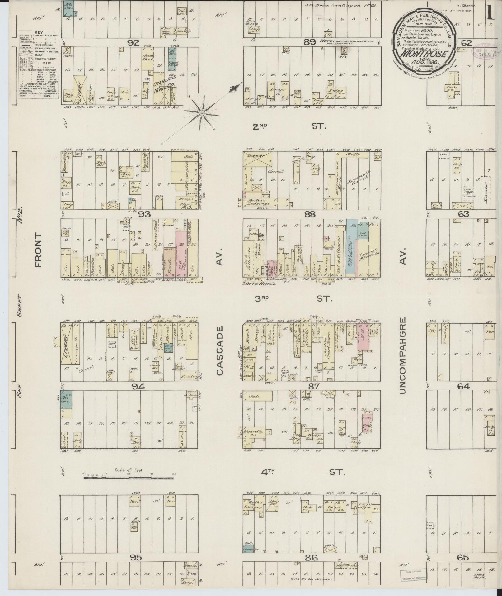 Sanborn Fire Insurance Map from Montrose, Montrose County, Colorado (1886), Sheet #0001 - Historic Sanborn Fire Insurance Map Print, vintage old map wall art, antique decor, genealogy gift, Colorado Colorado map