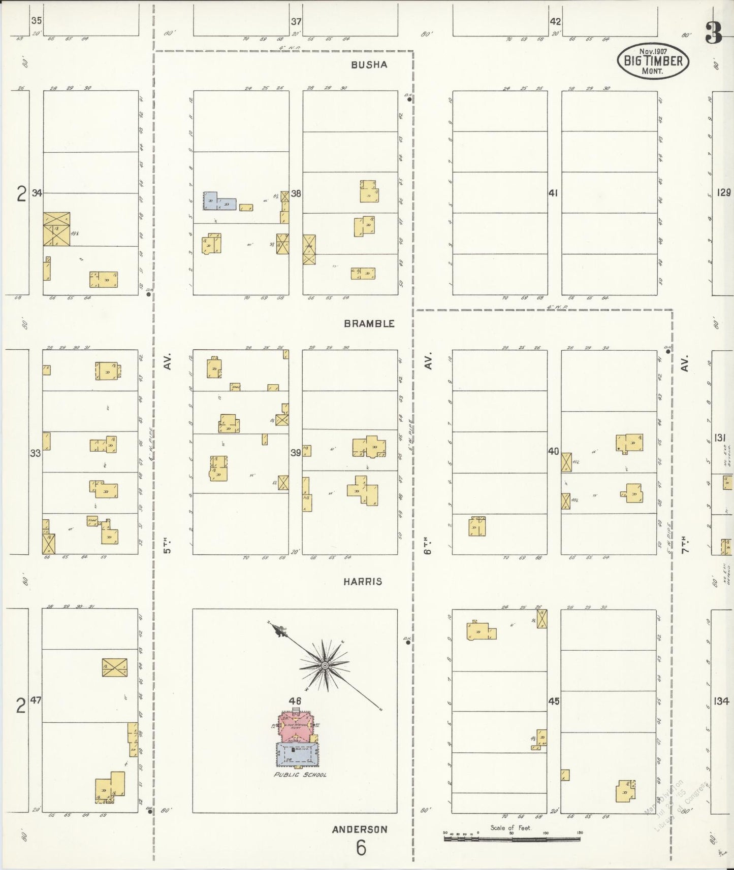 Sanborn Fire Insurance Map from Big Timber, Sweet Grass County, Montana (1907), Sheet #0003 - Historic Sanborn Fire Insurance Map Print, vintage old map wall art, antique decor, genealogy gift, Montana Montana map