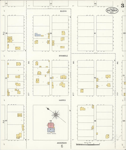 Sanborn Fire Insurance Map from Big Timber, Sweet Grass County, Montana (1907), Sheet #0003 - Historic Sanborn Fire Insurance Map Print, vintage old map wall art, antique decor, genealogy gift, Montana Montana map