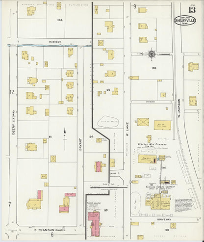 Sanborn Fire Insurance Map from Shelbyville, Bedford County, Tennessee (1921), Sheet #0013 - Complete Map Set gallery image, historic Sanborn map, vintage wall art, Tennessee Tennessee