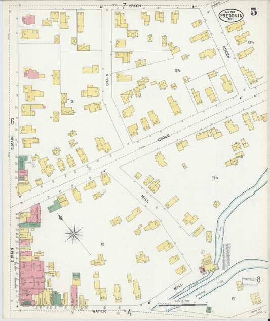 Sanborn Fire Insurance Map from Fredonia, Chautauqua County, New York (1902), Sheet #0005 - Historic Sanborn Fire Insurance Map Print, vintage old map wall art, antique decor, genealogy gift, New York New York map