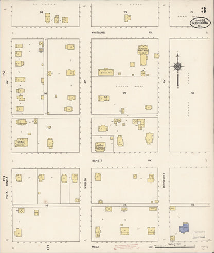 Sanborn Fire Insurance Map from Glendora, Los Angeles County, California (1910), Sheet #0003 - Complete Map Set gallery image, historic Sanborn map, vintage wall art, California California