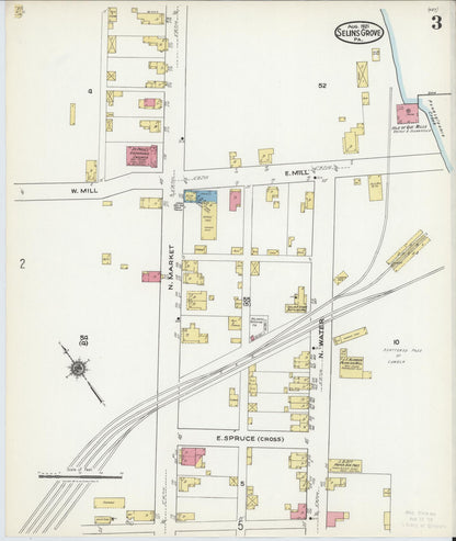 Sanborn Fire Insurance Map from Selins Grove, Snyder County, Pennsylvania (1921), Sheet #0003 - Historic Sanborn Fire Insurance Map Print, vintage old map wall art, antique decor, genealogy gift, Pennsylvania Pennsylvania map