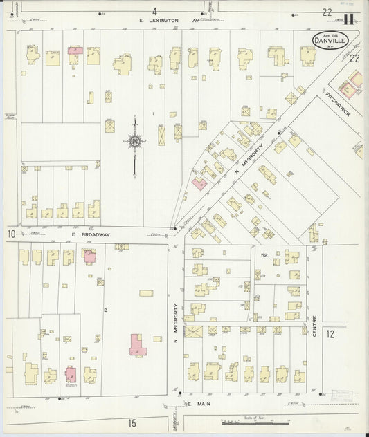 Sanborn Fire Insurance Map from Danville, Boyle County, Kentucky (1914), Sheet #0011 - Historic Sanborn Fire Insurance Map Print, vintage old map wall art, antique decor, genealogy gift, Kentucky Kentucky map