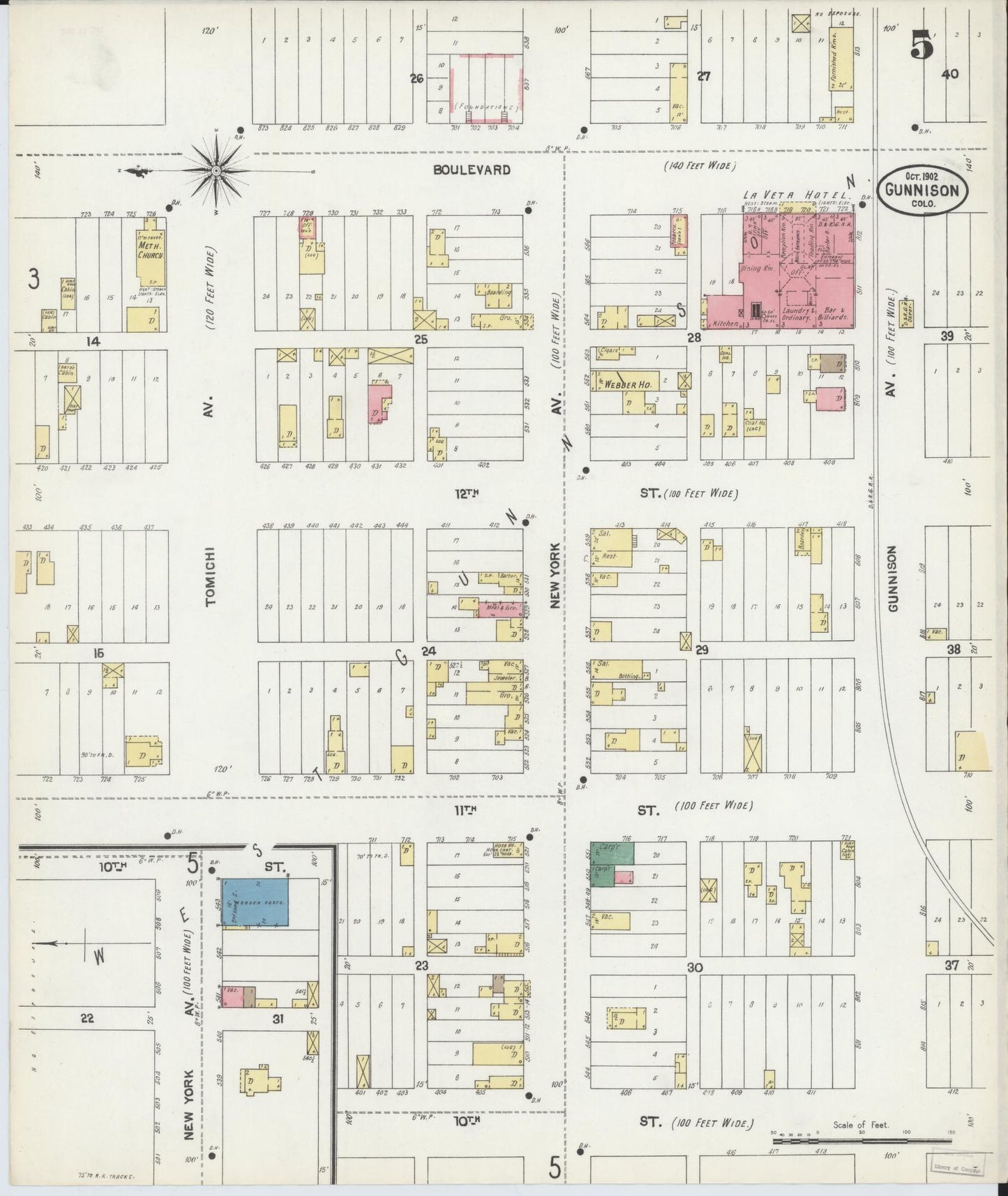 Sanborn Fire Insurance Map from Gunnison, Gunnison County, Colorado (1902), Sheet #0005 - Historic Sanborn Fire Insurance Map Print, vintage old map wall art, antique decor, genealogy gift, Colorado Colorado map
