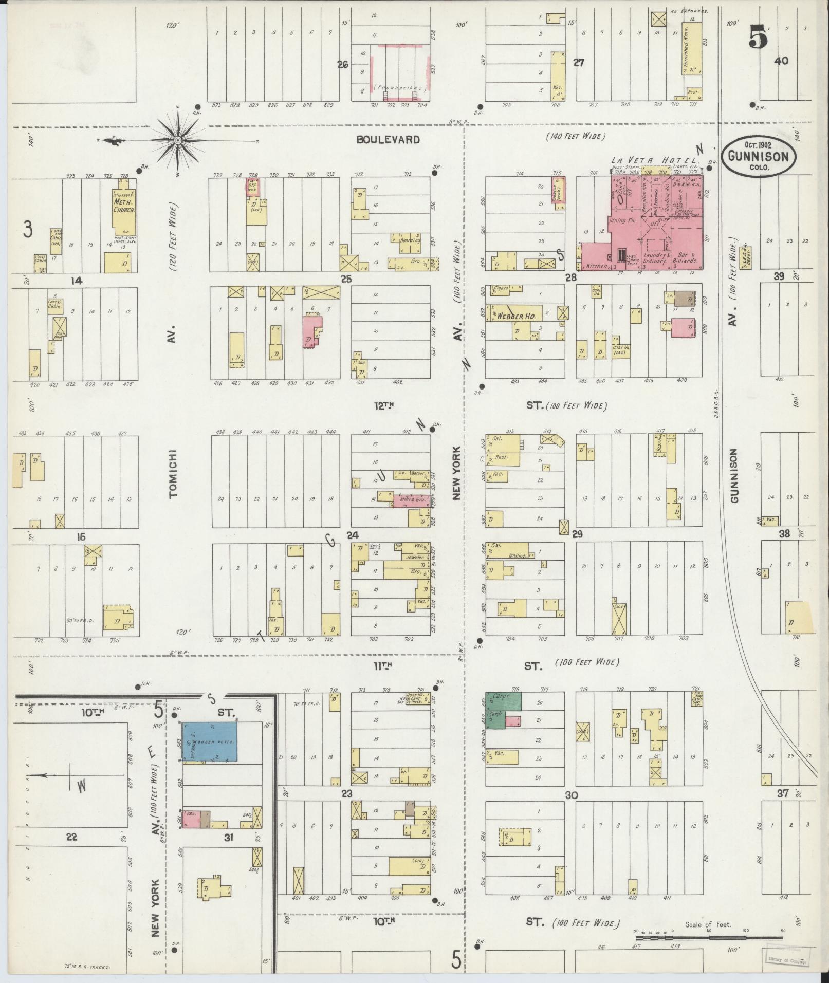 Sanborn Fire Insurance Map from Gunnison, Gunnison County, Colorado (1902), Sheet #0005 - Historic Sanborn Fire Insurance Map Print, vintage old map wall art, antique decor, genealogy gift, Colorado Colorado map