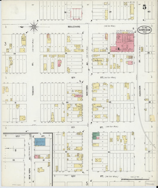 Sanborn Fire Insurance Map from Gunnison, Gunnison County, Colorado (1902), Sheet #0005 - Historic Sanborn Fire Insurance Map Print, vintage old map wall art, antique decor, genealogy gift, Colorado Colorado map
