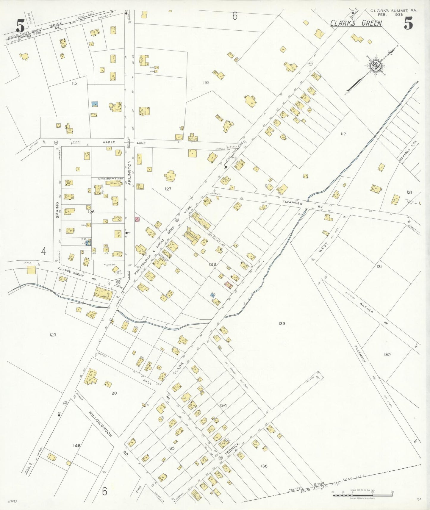 Sanborn Fire Insurance Map from Clark's Summit, Lackawanna County, Pennsylvania (1933), Sheet #0005 - Historic Sanborn Fire Insurance Map Print, vintage old map wall art, antique decor, genealogy gift, Pennsylvania Pennsylvania map